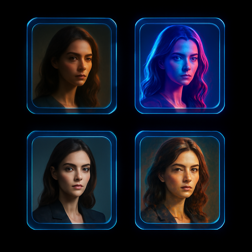 Grid of AI photo style transformations created by Photon